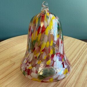Handmade Zorza Polish Handblown Glass Bell Ornament Colorful Confetti Design NIB